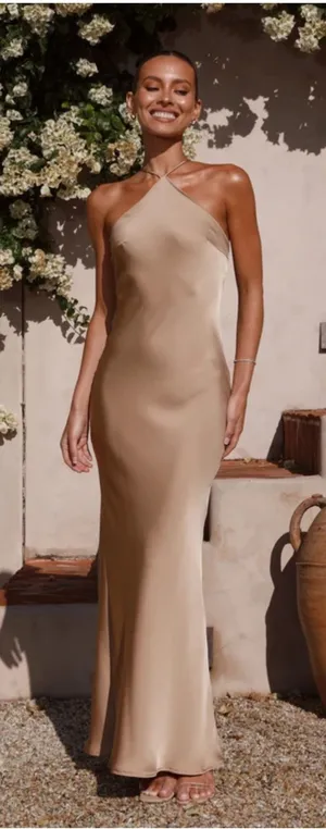 Billy J Womens Chiara‎ Satin Halter Bridesmaid Slip Maxi Bridesmaid Dress Size 8 thumbnail 1