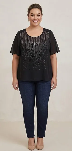torrid Black Scoop Neck Sequin Tunic with Rose-Gold Accents thumbnail 1