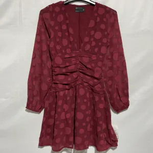 ASOS New Design V-Neck Ruched Waist Long Sleeve Skater Mini Dress Oxblood Size 0 thumbnail 6