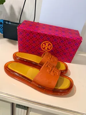 Orange Logo Slide Sandals with Yellow Footbed thumbnail 3