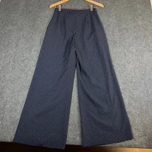 Princess Polly Navy Blue Pinstripe Wide Leg Trousers High Waist Size US 4 thumbnail 2
