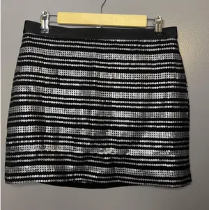 American Eagle Outfitters Skirt Womens 6 Black Sequin Stripe Mini Lined Back Zip thumbnail 1