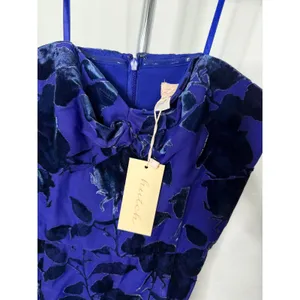 Hutch Strapless Midi Dress Blue Floral Velvet Burnout Slit Sweetheart NEW thumbnail 5