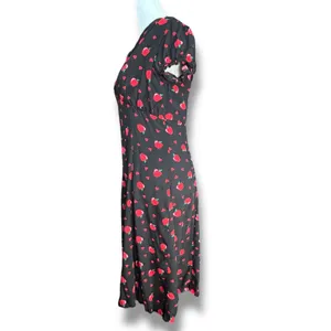 ModCloth X Collectif Apple Heart Print Midi Dress Black Red Puff Sleeve Cottage thumbnail 5
