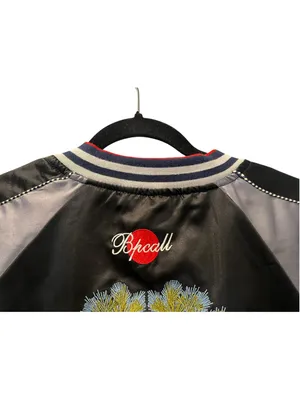 Vintage Style Japanese Sukajan Souvenir Jacket Crane Embroidery Black Satin XXL thumbnail 10