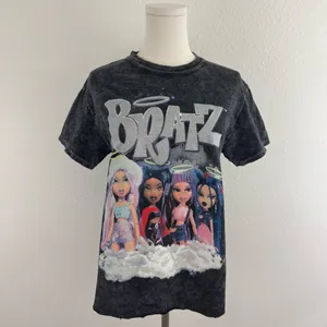 BRATZ Y2K Vibes Dark Grey Acid Wash Reworked Side Slit Angel Dolls Graphic Tee thumbnail 2