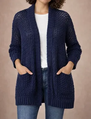 Free People Simply Sienna open knit longline cardigan navy M thumbnail 1