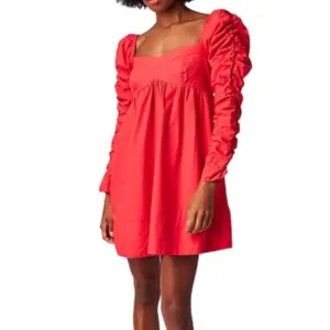 Free People Lindsay Mini Dress S Coral Pink Puff Sleeve Coastal Resort Cruise thumbnail 9