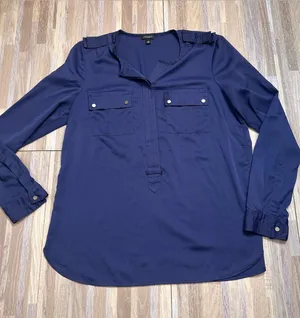 Ann Taylor Women's Navy Long-Sleeve Utility Dress Shirt Size 10 thumbnail 1