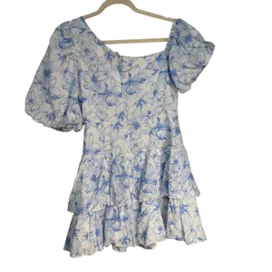 Hello Molly Blue Floral Tiered Ruffle Mini Dress Puff Sleeve Cotton Womens 6 M thumbnail 9