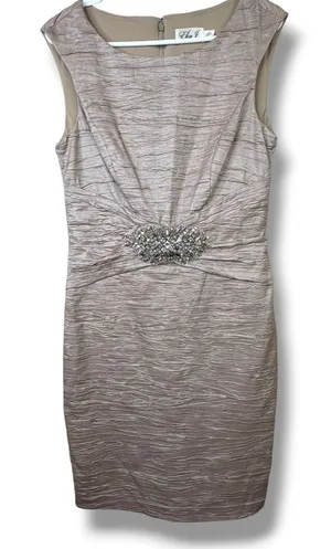 Eliza J Brown Textured Sleeveless Embellished Sheath Classic Cocktail Dress thumbnail 1
