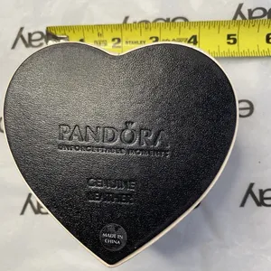 Pandora Heart Shaped Genuine Lather Jewelry Box Cream W/ Red Floral Design thumbnail 4