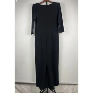 Boston‎ Proper Black Slinky Goth V-Neck 3/4 Sleeve Back Slit Midi Dress Size M thumbnail 4