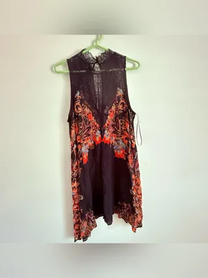 Free People Marsha Black Print Lace Slip Dress thumbnail 3