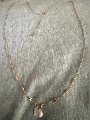 Gold Tone Pendant Necklace with Textured Square Charm thumbnail 4
