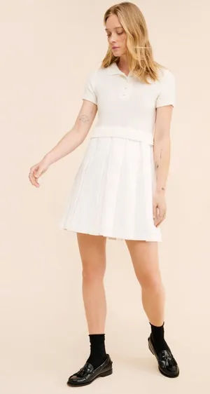 Flat White Anthropologie Twofer Tennis Dress Preppy Country Club Size XS thumbnail 1