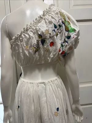 FARM RIO Pitanga Embroidery One Shoulder Cut Out Maxi Dress Size S- $325 MSRP thumbnail 13