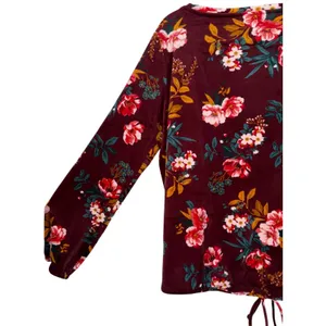 NWT LOFT Floral Velour Drawstring Hem Popover Blouse Top Long Sleeve Size Medium thumbnail 9