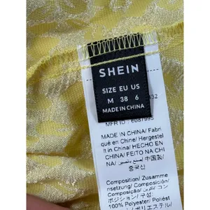 SHEIN Yellow‎ Textured Floral Tie Shoulder Ruffle Hem Mini Dress Size 6 M thumbnail 7