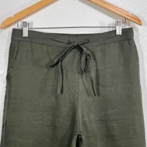 IXIMO Women's Medium Green 100% Linen Tapered Drawstring Pants Lagenlook Coastal thumbnail 8