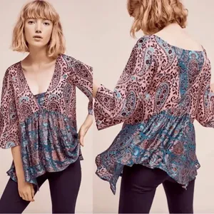 Anthropologie Floreat Valo Velvet Burnout Silk Blend Paisley blouse size small thumbnail 2