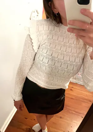 Zara White Lace Long Sleeve Ruffle Top thumbnail 1