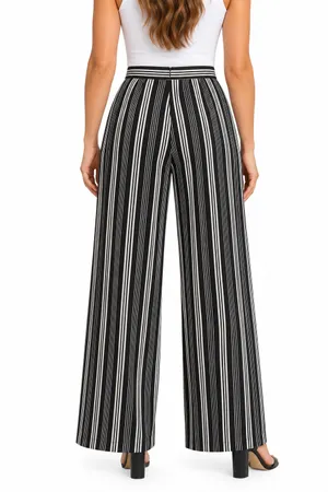 Goldie Women’s Medium Black White Striped Wide Leg Pull-On Pants 33” Inseam thumbnail 2