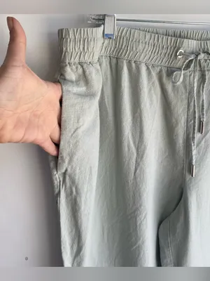 Light sage green wide leg linen pull on drawstring waist pants casual summer XL thumbnail 4