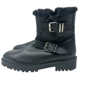 Zara Moto Ankle Boots Leather‎ Buckle Shearling Lined Black Size 40 US 9 thumbnail 10