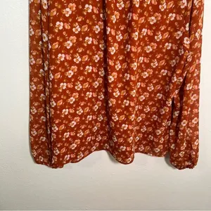 J. Crew Factory Women's Smocked Shirt Orange Floral‎ Long Sleeve Mock Neck AS356 thumbnail 9