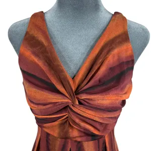 90s Y2K Babydoll Maxi‎ Dress 10 Moody Orange Empire Waist Fairy Grunge Slinky thumbnail 4