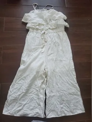 Luca +Grae White Ruffled Strap Crop  Jumpsuit Size Medium thumbnail 1