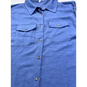Womens Button-Down Long Sleeve Swim‎ Cover-Up Lightweight Pockets & Blue Medium thumbnail 2