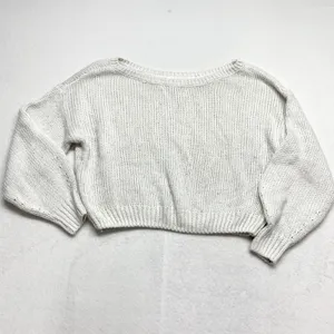 Hollister Cropped Shaker Knit Sweater Women Size M White Cream Y2K Acrylic Blend thumbnail 2