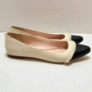 Kate Spade Nelly Canvas Cap Toe Pointed Ballet Flats Beige Black Fringe Sz 8M thumbnail 2
