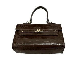 Like Dreams Faux Crocodile Satchel Handbag Burgundy thumbnail 3