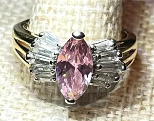Vintage 90s Marquise Pink Ice and Tapered Baguette Cocktail Ring SIze 8 thumbnail 1