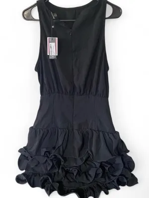Black Cut Out Frill Hem Mini Dress Women's M NWT no belt thumbnail 1