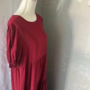 Red Tiered Puff Sleeve Casual Sundress thumbnail 2