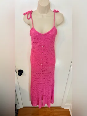 Taelynn Duchessa Pink Knit Maxi Dress Medium Lace Crochet Adjustable Straps NWT thumbnail 3