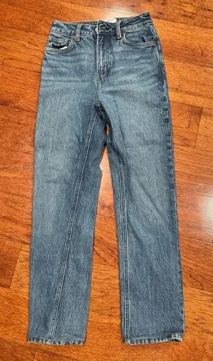 Reformation Liza Ultra High Rise Blue Slim Straight Jeans 25 thumbnail 1