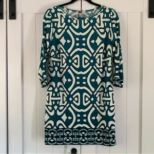 Laundry By Design Dress Womens 4 Teal White Geometric Shift Career Travel thumbnail 6