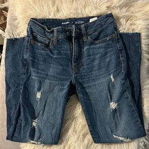 Old Navy Blue Straight Leg Jeans with Distressed Details thumbnail 1