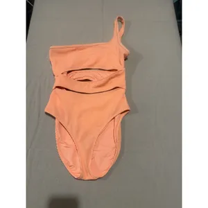 Aerie Ribbed Cut‎ Out Orange High Rise Cheeky Bathing Suit Women's Size L thumbnail 2
