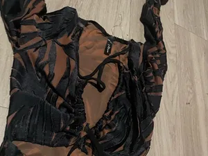 Women’s Brown and Black Patterned Long Dress thumbnail 2