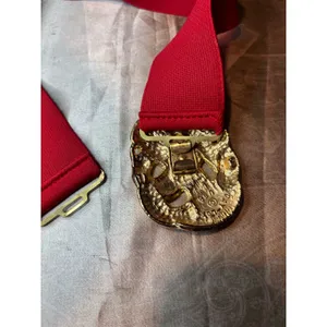 Vintage Day-Lor Red Elastic Cinch Belt Gold Enamel Woven Knot Buckle Made in USA thumbnail 4