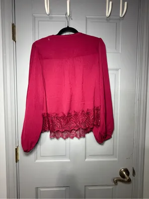 Frye Fuchsia Lace-Hem Peasant Blouse thumbnail 3