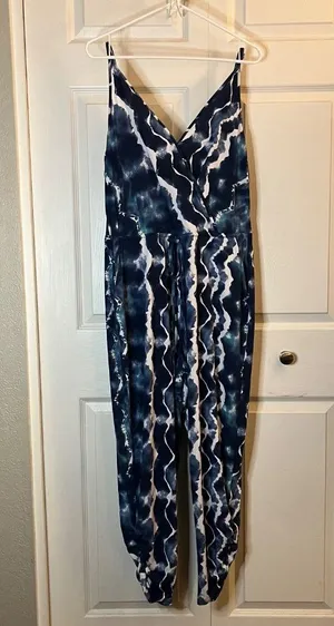 BCBGeneration Blue Tie-Dye Print Jumpsuit Size L thumbnail 1