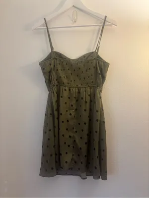 Francesca's Collections Olive Green & Black Polka Dot Mini Dress Size Medium thumbnail 2