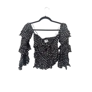 SEEK THE LABEL Polka Dot Ruffled Off Shoulder‎ Blouse Black Small thumbnail 2